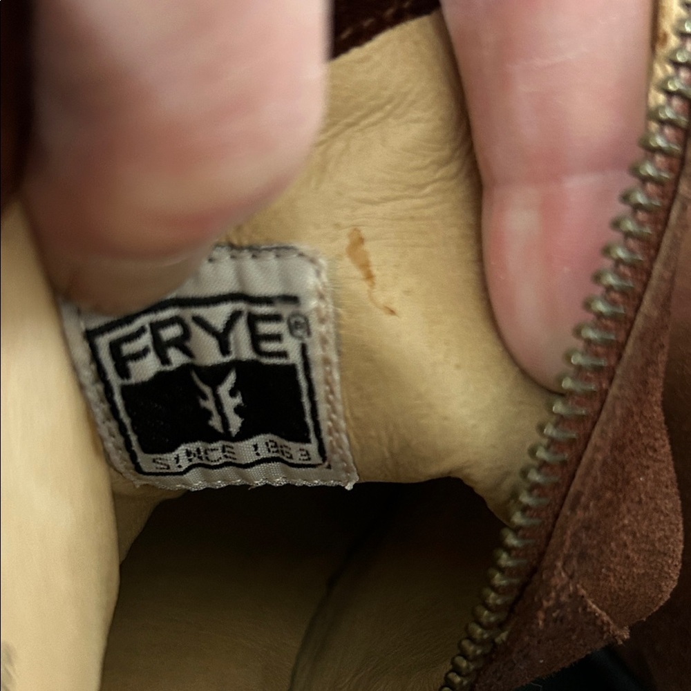 Frye Women's Chestnut Suede Heeled Boots. Size 10. - Picture 7 of 11